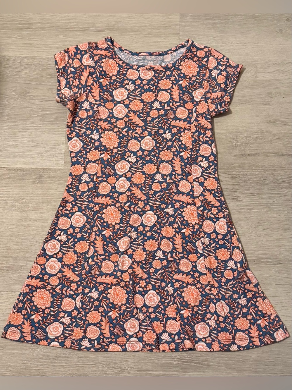 Girls' Navy Floral Short-Sleeve Swing Dress - Pink Coral Print